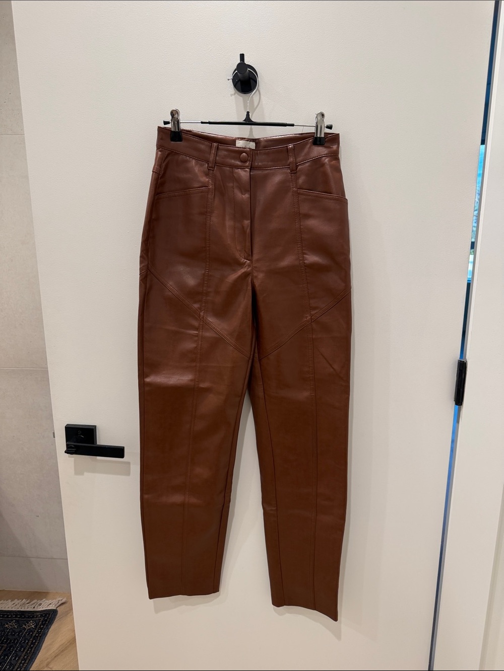 Aritzia Wilfred Brown Faux Leather High-Rise Ankle Pants